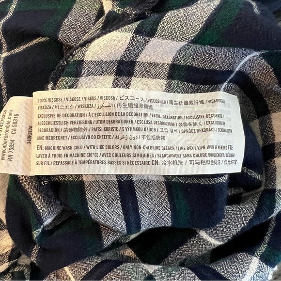HOLLISTER CROP LONG SLEEVE GREEN & BLUE PLAID TOP TIE FRONT MEDIUM - Picture 5 of 5